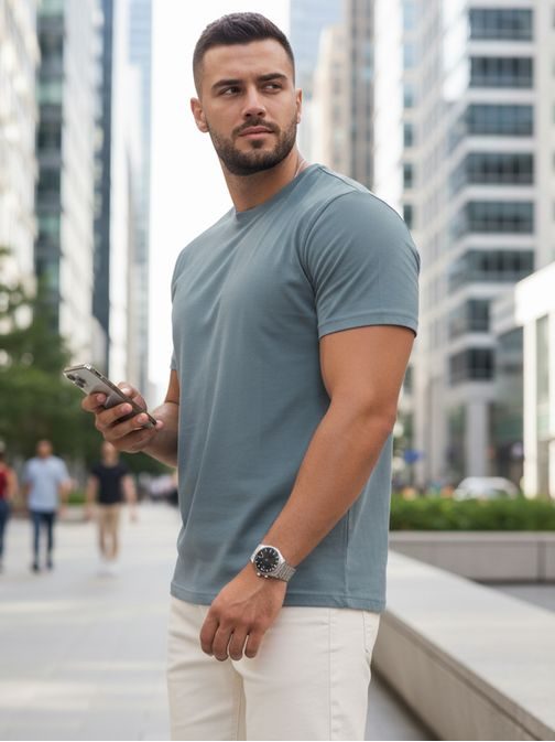 Bavlněné ocelové tričko s krátkým rukávem