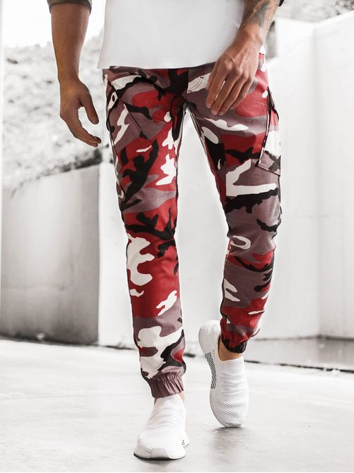 Bordovo-béžové maskáčové trendy jogger kalhoty A/0853