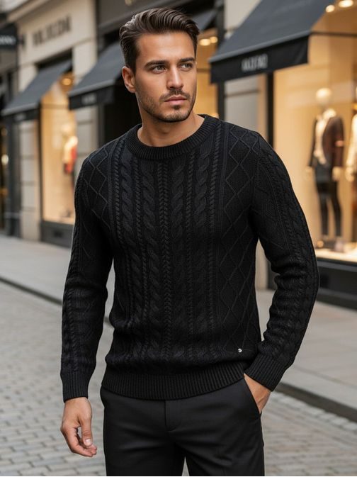 Černý pletený svetr pro muže se vzorem