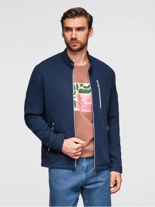 Tmavě modrá pánská bunda se stojáčkem V1 JANP-0229