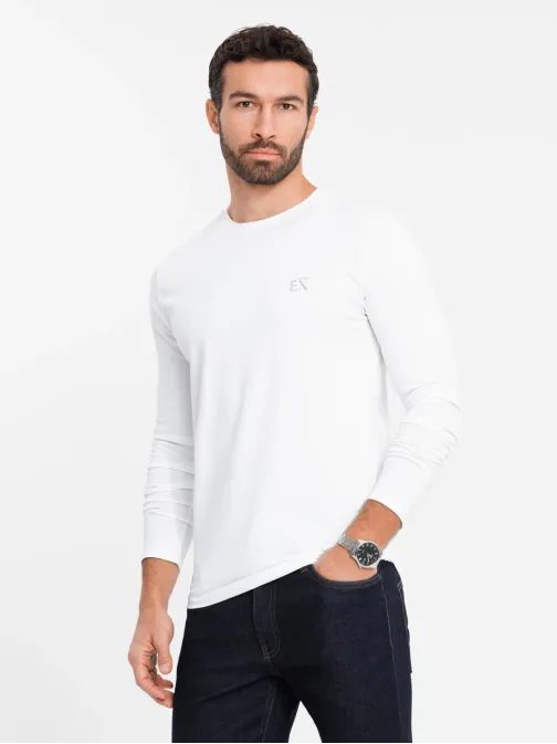 Trendy bílé tričko s dlouhým rukávem a s logem V2 LSBC-0124