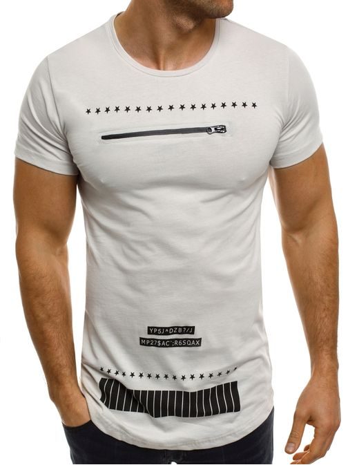 Moderní béžové pánské tričko s potiskem a zipem BREEZY 265