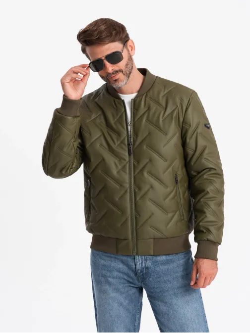 Olivová bomber bunda se vzorem V2 JALP-0196