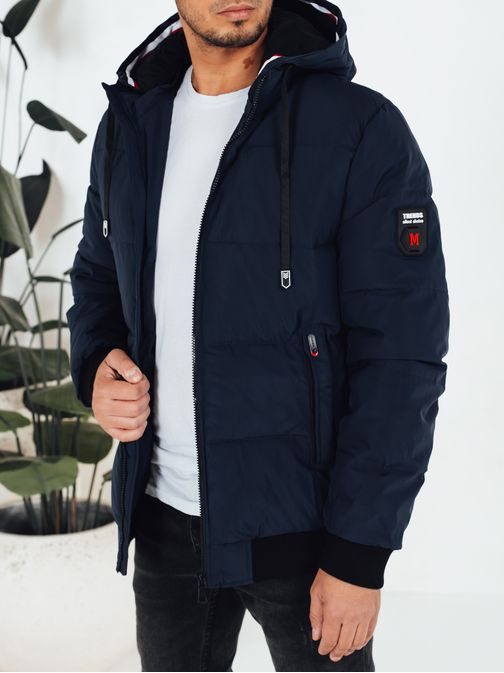 Zimní tmavě modrá pánská bunda s kapucí