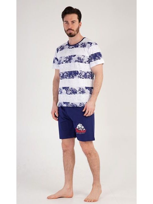 Tmavě modré krátké pánské pyžamo Hawaii