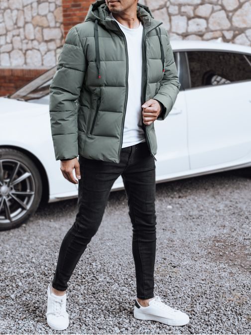 Trendy zimní bunda s kapucí v šedém provedení