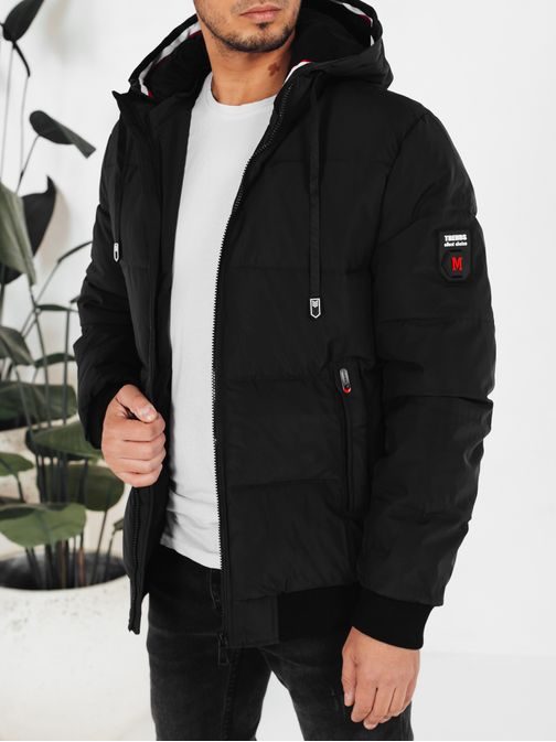 Pánská zimní černá bunda s kapucí