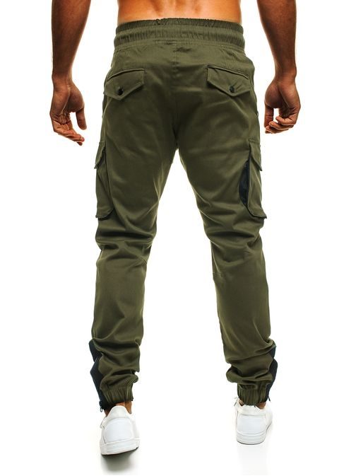 Moderní kapsáčové pánské tmavě zelené kalhoty ATHLETIC 705
