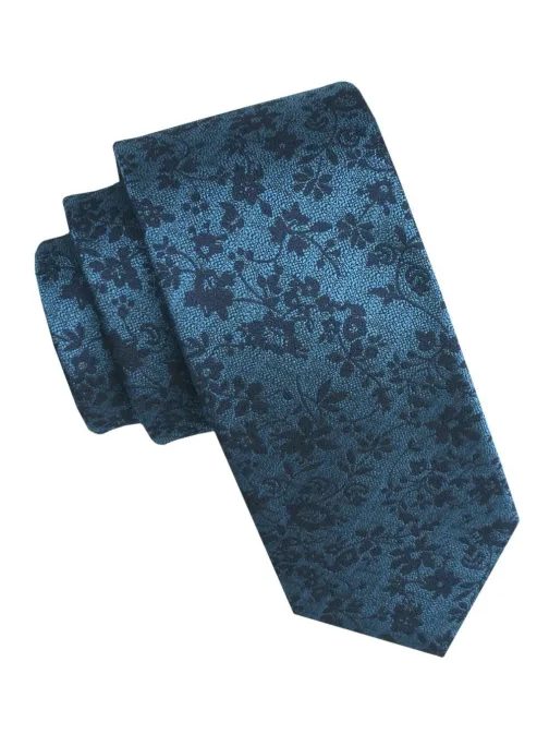 Tmavě modrá pánská kravata s květinovým vzorem