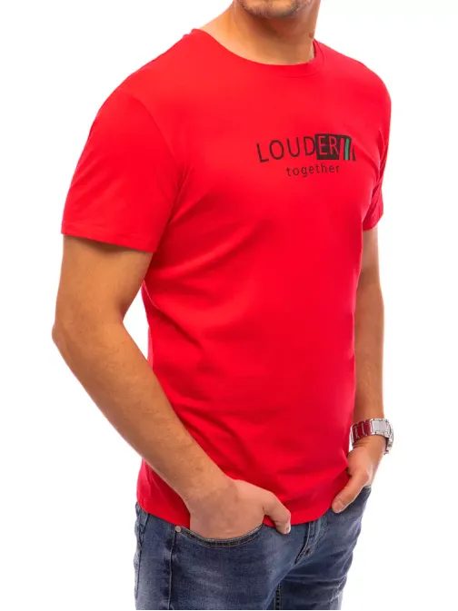 Červené bavlněné tričko s potiskem Louder