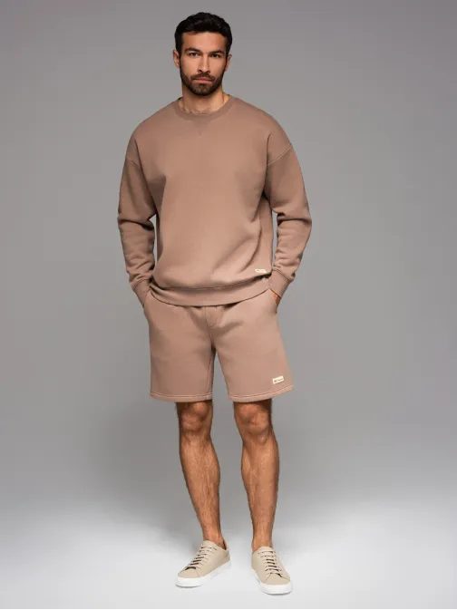 Sada unisex šortek s logem krémová/hnědá V2 Z129