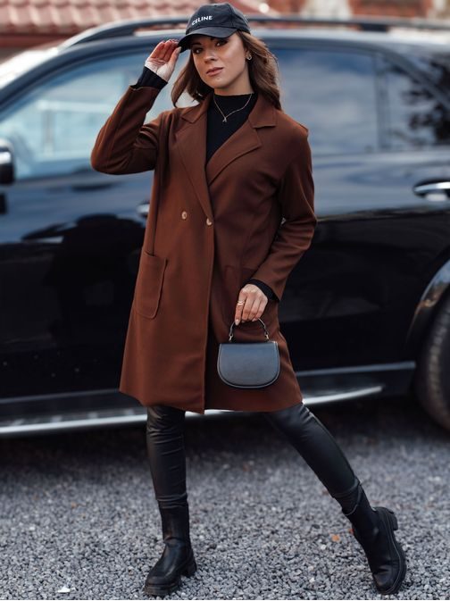 Dlouhý dámský čokoládový oversize kabát Linnore