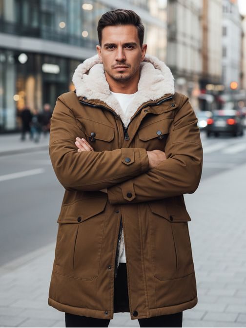 Hnědá pánská parka na zimu