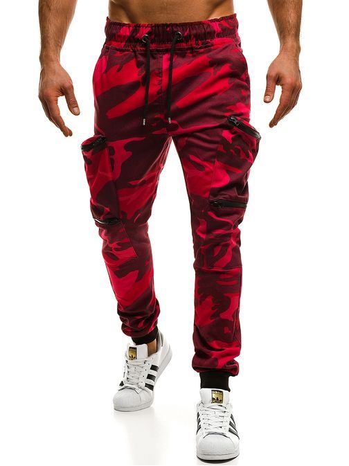 Červené maskáčové trendy jogger kalhoty ATHLETIC 475