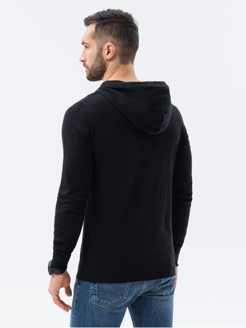 Stylový černý svetr s kapucí E187