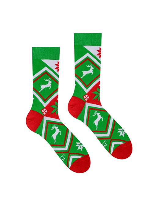 Zelené ponožky s vánočním motivem Norský vzor