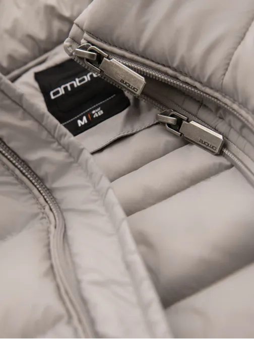 Jedinečná šedá prošívaná bunda s vysokým límcem V2 JALP-0231