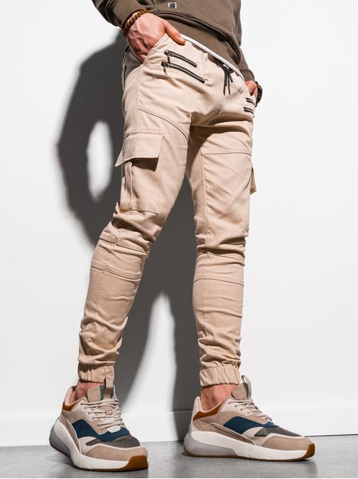 Trendové jogger kalhoty v béžové barvě P1000