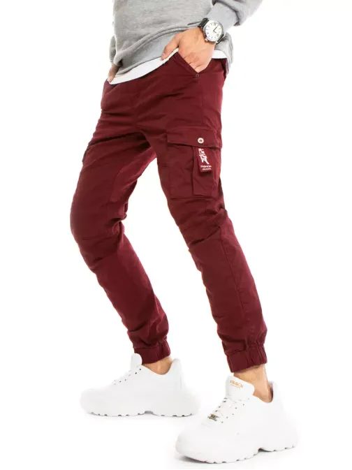 Trendové kapsáčové kalhoty v bordó barvě