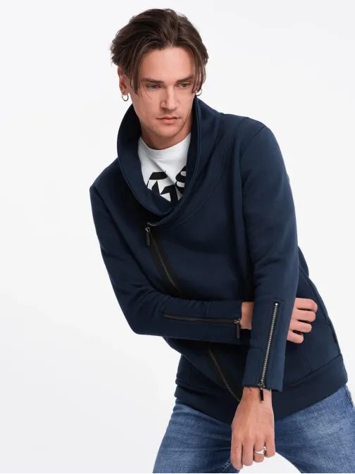 Trendy tmavě modrá mikina  s ozdobnými zipy LONDON B1362