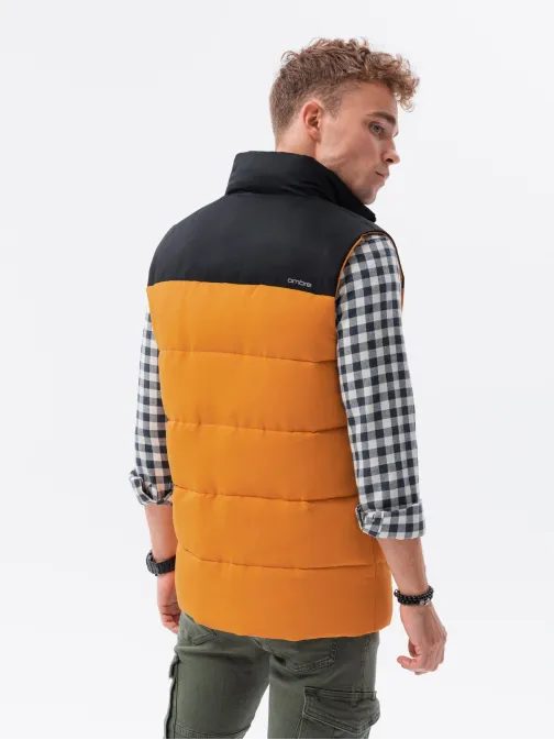 Stylová hořčicová prošívaná vesta V36