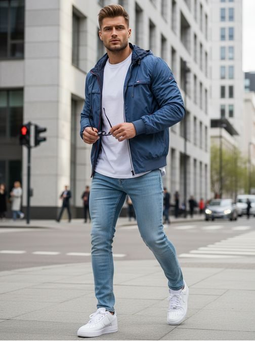 Oboustranná lehká modrá bunda