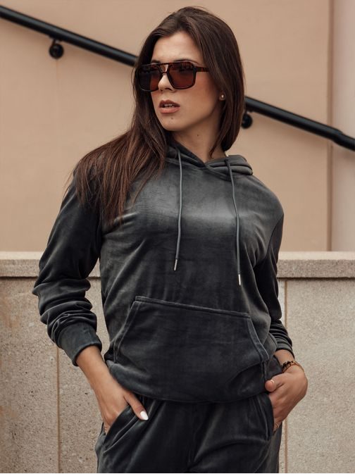 Velurová dámská tmavě šedá tepláková souprava Relax Fit
