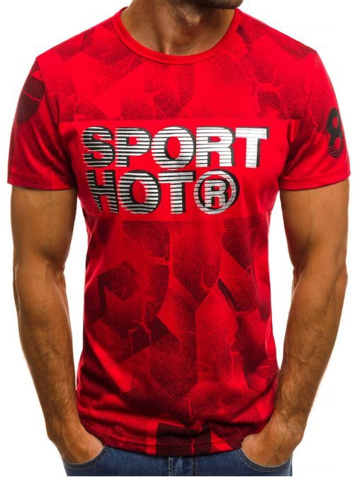 Červené tričko s bohatým potiskem Sport Hot JS/SS559