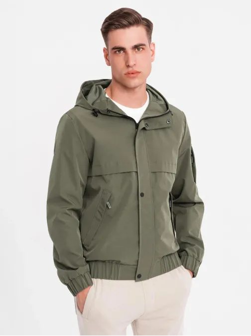 Moderní olivová pánská přechodná bunda V2 JANP-0225