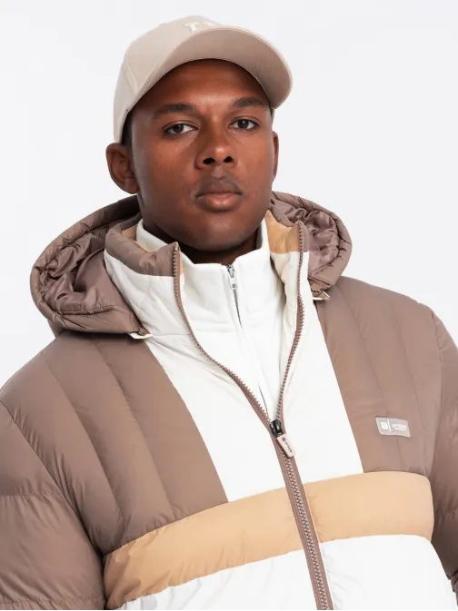 Béžová-bílá prošívaná retro bunda V2 JALP-0175