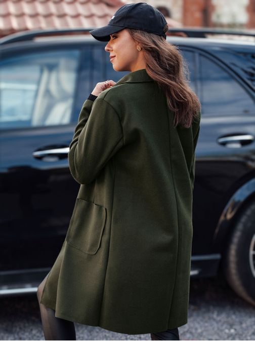 Dlouhý dámský olivový oversize kabát Linnore