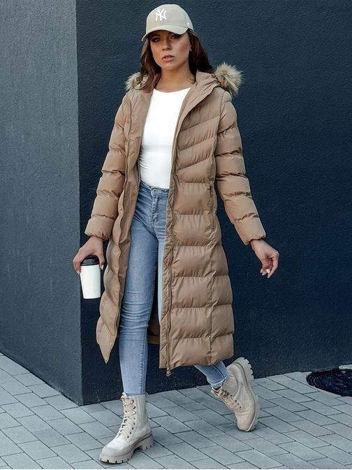 Dámská dlouhá zimní tmavě béžová bunda Luxwarm