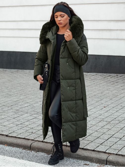 Dámská dlouhá zelená prošívaná bunda Glamwarm