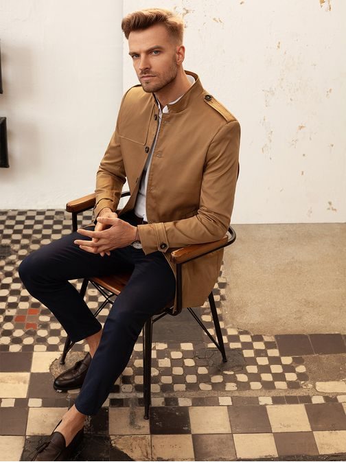 Zajímavý přechodný tmavě béžový kabát C269