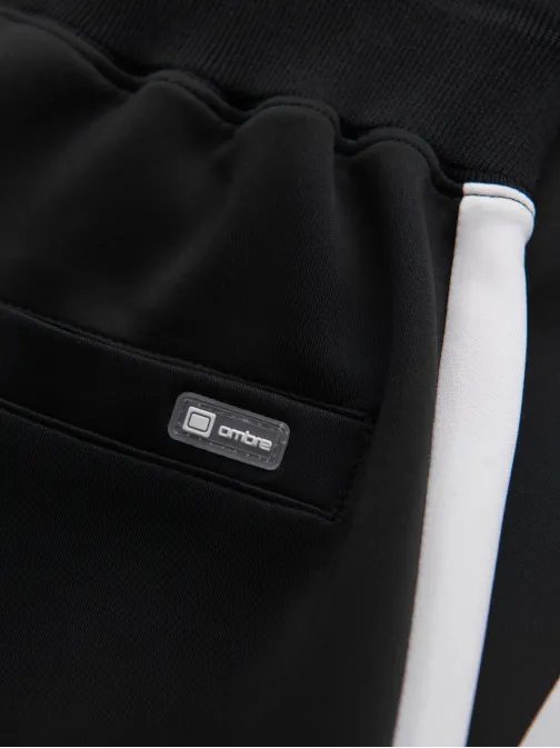 Pánské černé tepláky s kontrastním lemováním V1 PASK-0229