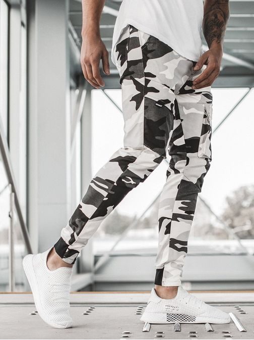 TRENDY MASKÁČOVÉ JOGGER KALHOTY ČERNOBÍLÉ  A/1003