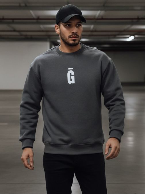 Grafitová pánská mikina bez kapuce s nápisem