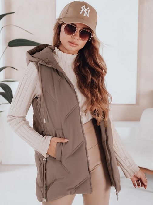 Módní béžová dámská prošívaná vesta