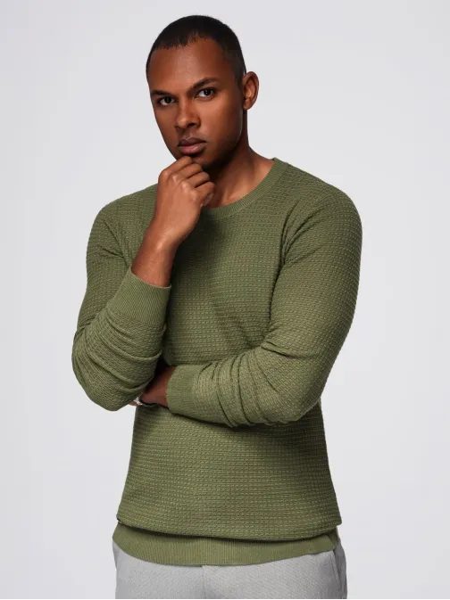 Jedinečný olivový svetr se vzorem V1 SWSW-0181