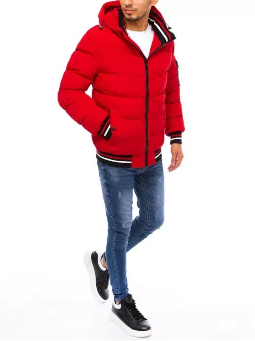 Prošívaná stylová červená zimní bunda
