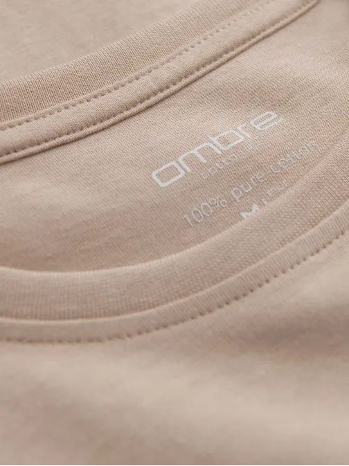 Jednoduché bavlněné tričko s dlouhým rukávem v béžové barvě v8 om-lsbl-0106