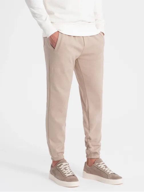 Trendy béžové pletené tepláky V2 PASK-0143