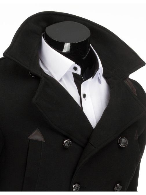 Moderní černý pánský kabát dvojřadé zapínání