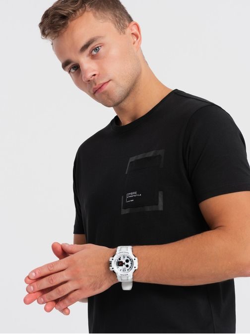 Zajímavé tričko s ozdobnou kapsou černé V1 TSPT-0154