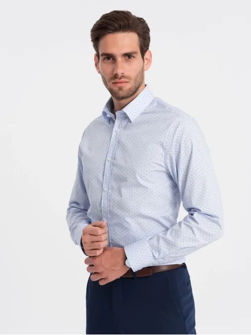 Zajímavá jasně modrá košile s trendy vzorem V7 SHCS-0156