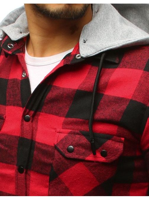 Černo-červená kostkovaná košile s kapucí