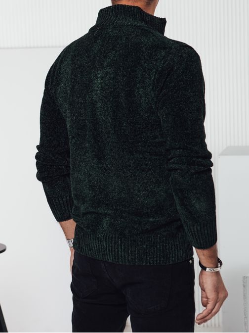 Stylový zelený pánský svetr na zip