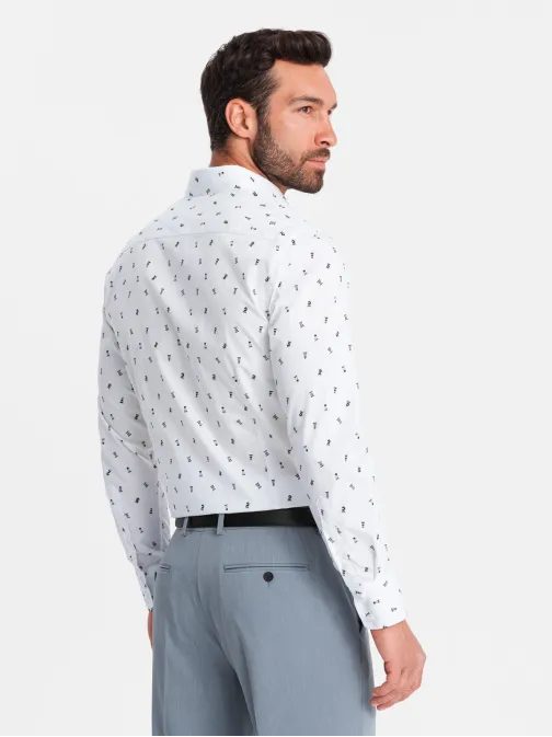Zajímavá bílá košile s trendy vzorem V2 SHCS-0151