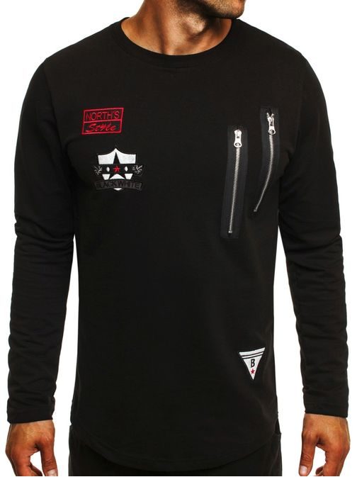 Moderní černé tričko s dlouhým rukávem BLACK WHITE 738