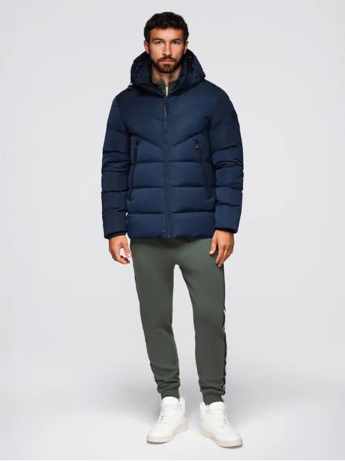 Pánská modrá prošívaná bunda s kapucí V4 JAHP-0304